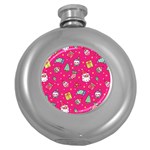 cute pink christmas pattern Round Hip Flask (5 oz)