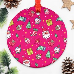 cute pink christmas pattern Round Ornament (Two Sides) from ArtsNow.com Front