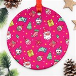 cute pink christmas pattern Round Ornament (Two Sides)