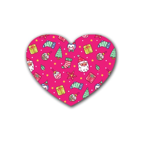 cute pink christmas pattern Rubber Coaster (Heart) from ArtsNow.com Front