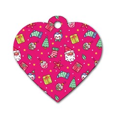 cute pink christmas pattern Dog Tag Heart (Two Sides) from ArtsNow.com Front