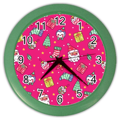 cute pink christmas pattern Color Wall Clock from ArtsNow.com Front