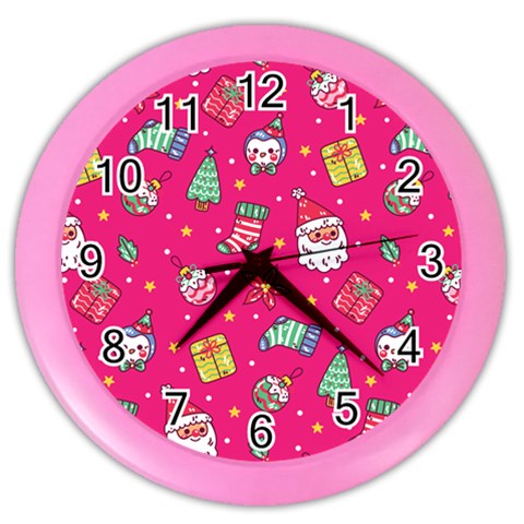 cute pink christmas pattern Color Wall Clock from ArtsNow.com Front