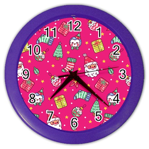 cute pink christmas pattern Color Wall Clock from ArtsNow.com Front