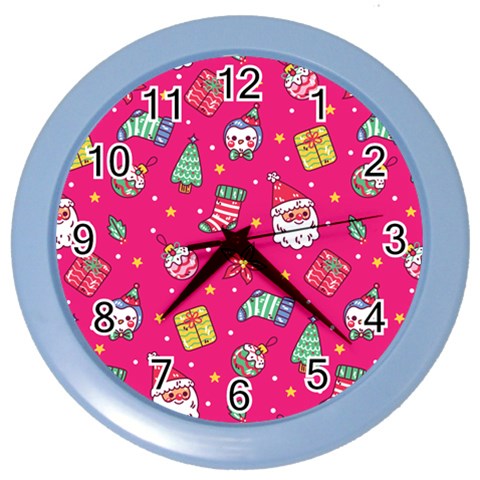 cute pink christmas pattern Color Wall Clock from ArtsNow.com Front