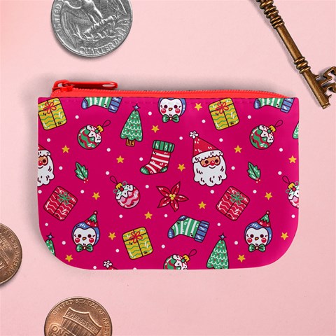 cute pink christmas pattern Mini Coin Purse from ArtsNow.com Front