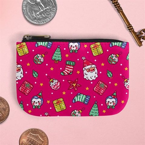 cute pink christmas pattern Mini Coin Purse from ArtsNow.com Front