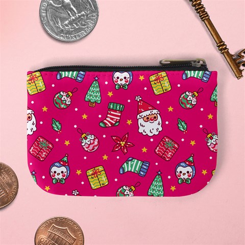 cute pink christmas pattern Mini Coin Purse from ArtsNow.com Back