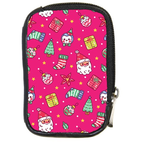 cute pink christmas pattern Compact Camera Leather Case from ArtsNow.com Front