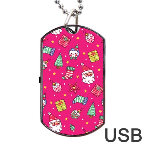 cute pink christmas pattern Dog Tag USB Flash (One Side) from ArtsNow.com Front