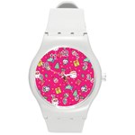 cute pink christmas pattern Round Plastic Sport Watch (M)