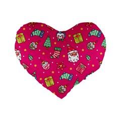 cute pink christmas pattern Standard 16  Premium Heart Shape Cushions from ArtsNow.com Front