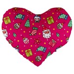 cute pink christmas pattern Large 19  Premium Heart Shape Cushions