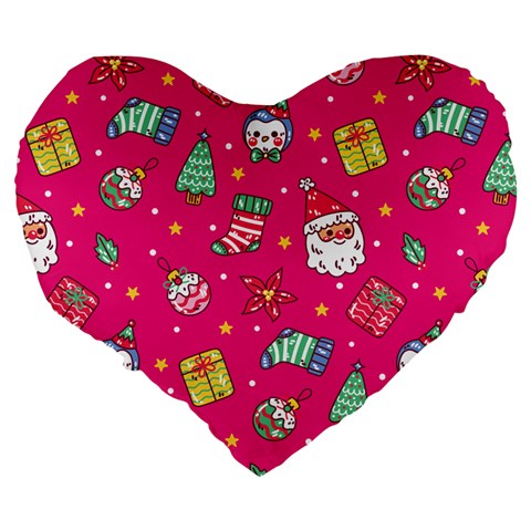 cute pink christmas pattern Large 19  Premium Heart Shape Cushions from ArtsNow.com Back