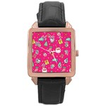 cute pink christmas pattern Rose Gold Leather Watch 