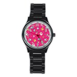 cute pink christmas pattern Stainless Steel Round Watch