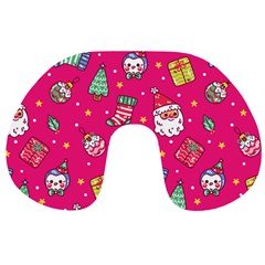 cute pink christmas pattern Travel Neck Pillow from ArtsNow.com Front