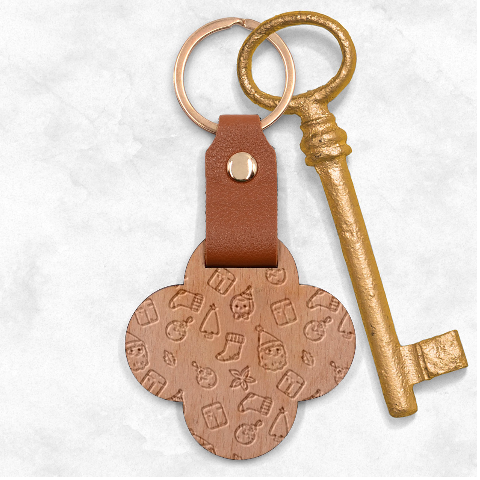 cute pink christmas pattern Engraved Wood Key Chain from ArtsNow.com Front