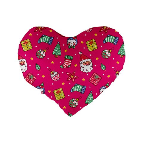 cute pink christmas pattern Standard 16  Premium Flano Heart Shape Cushions from ArtsNow.com Back