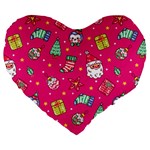 cute pink christmas pattern Large 19  Premium Flano Heart Shape Cushions