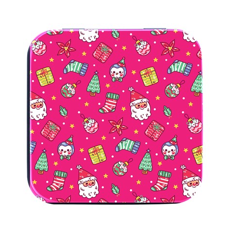 cute pink christmas pattern Square Metal Box (Black) from ArtsNow.com Front