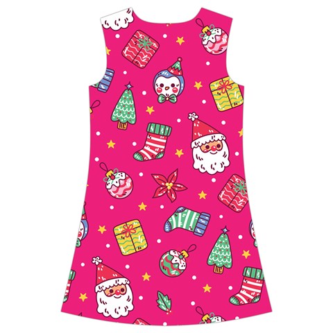 cute pink christmas pattern Kids  Short Sleeve Velvet Dress from ArtsNow.com Back