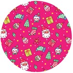 cute pink christmas pattern Wooden Bottle Opener (Round)