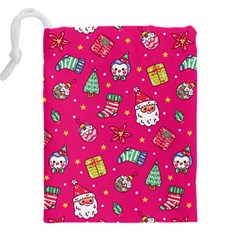 cute pink christmas pattern Drawstring Pouch (4XL) from ArtsNow.com Back