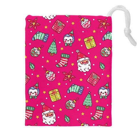 cute pink christmas pattern Drawstring Pouch (5XL) from ArtsNow.com Front