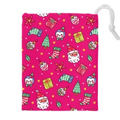 cute pink christmas pattern Drawstring Pouch (5XL) from ArtsNow.com Front