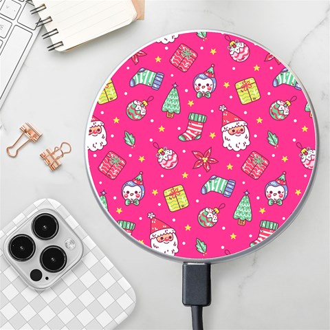 cute pink christmas pattern Wireless Fast Charger(White) from ArtsNow.com Front