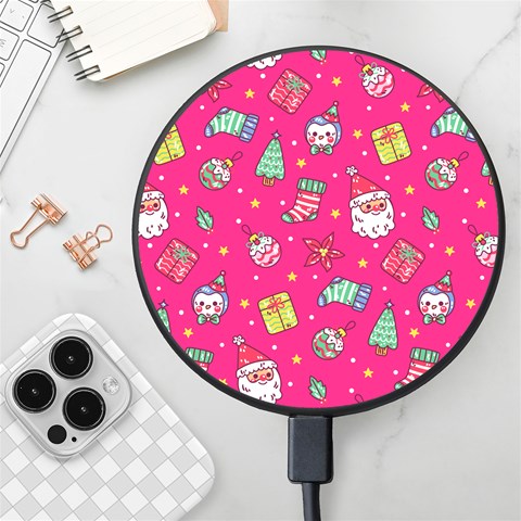 cute pink christmas pattern Wireless Fast Charger(Black) from ArtsNow.com Front