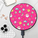 cute pink christmas pattern Wireless Fast Charger(Black)