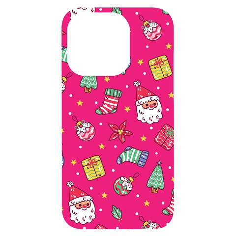 cute pink christmas pattern iPhone 14 Pro Black UV Print PC Hardshell Case from ArtsNow.com Front