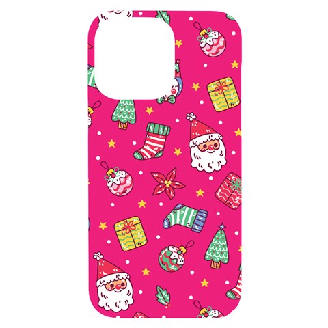 cute pink christmas pattern iPhone 14 Pro Max Black UV Print PC Hardshell Case from ArtsNow.com Front