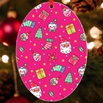 cute pink christmas pattern UV Print Acrylic Ornament Oval