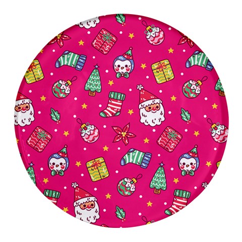 cute pink christmas pattern Round Glass Fridge Magnet (4 pack) from ArtsNow.com Front