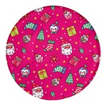 cute pink christmas pattern Round Glass Fridge Magnet (4 pack)