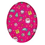 cute pink christmas pattern Oval Glass Fridge Magnet (4 pack)