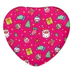 cute pink christmas pattern Heart Glass Fridge Magnet (4 pack)