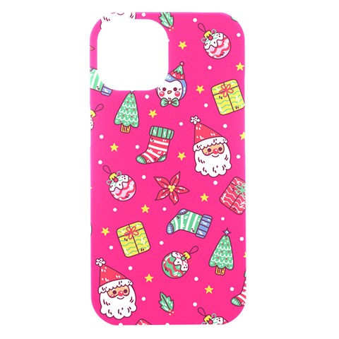 cute pink christmas pattern iPhone 15 Black UV Print PC Hardshell Case from ArtsNow.com Front