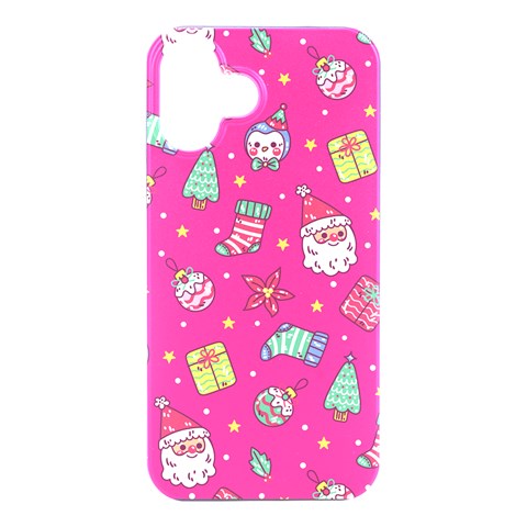 cute pink christmas pattern iPhone 16 Plus Black UV Print PC Hardshell Case from ArtsNow.com Front