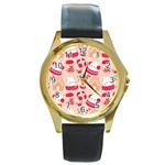 cute christmas cartoon Round Gold Metal Watch