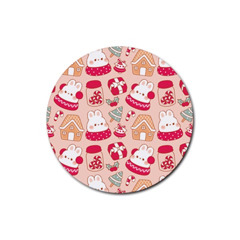 cute christmas cartoon Rubber Round Coaster (4 pack) from ArtsNow.com Front