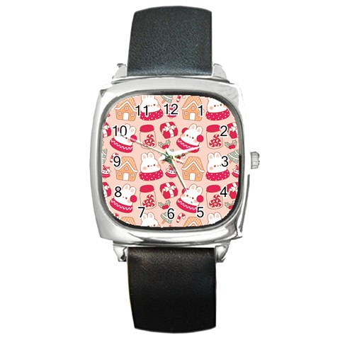 cute christmas cartoon Square Metal Watch from ArtsNow.com Front