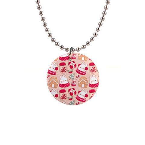 cute christmas cartoon 1  Button Necklace from ArtsNow.com Front