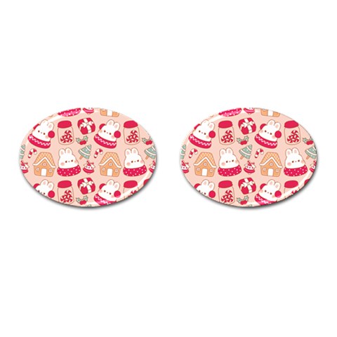 cute christmas cartoon Cufflinks (Oval) from ArtsNow.com Front(Pair)