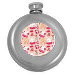 cute christmas cartoon Round Hip Flask (5 oz)