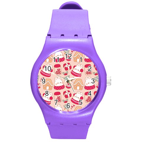 cute christmas cartoon Round Plastic Sport Watch (M) from ArtsNow.com Front