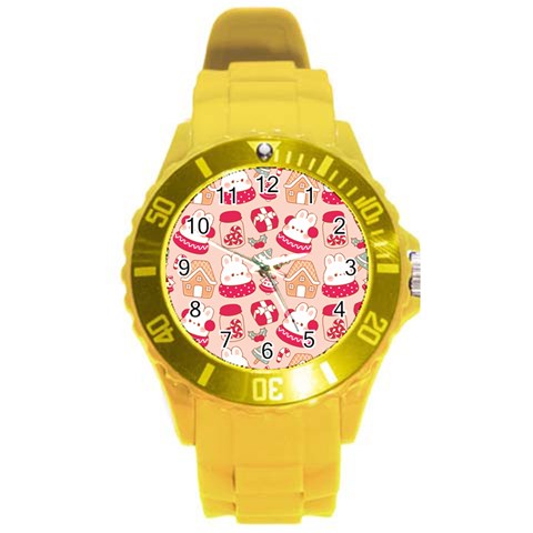 cute christmas cartoon Round Plastic Sport Watch (L) from ArtsNow.com Front